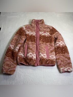 Billabong Cozy Days  Pink and Brown Sherpa Lined Jacket size small